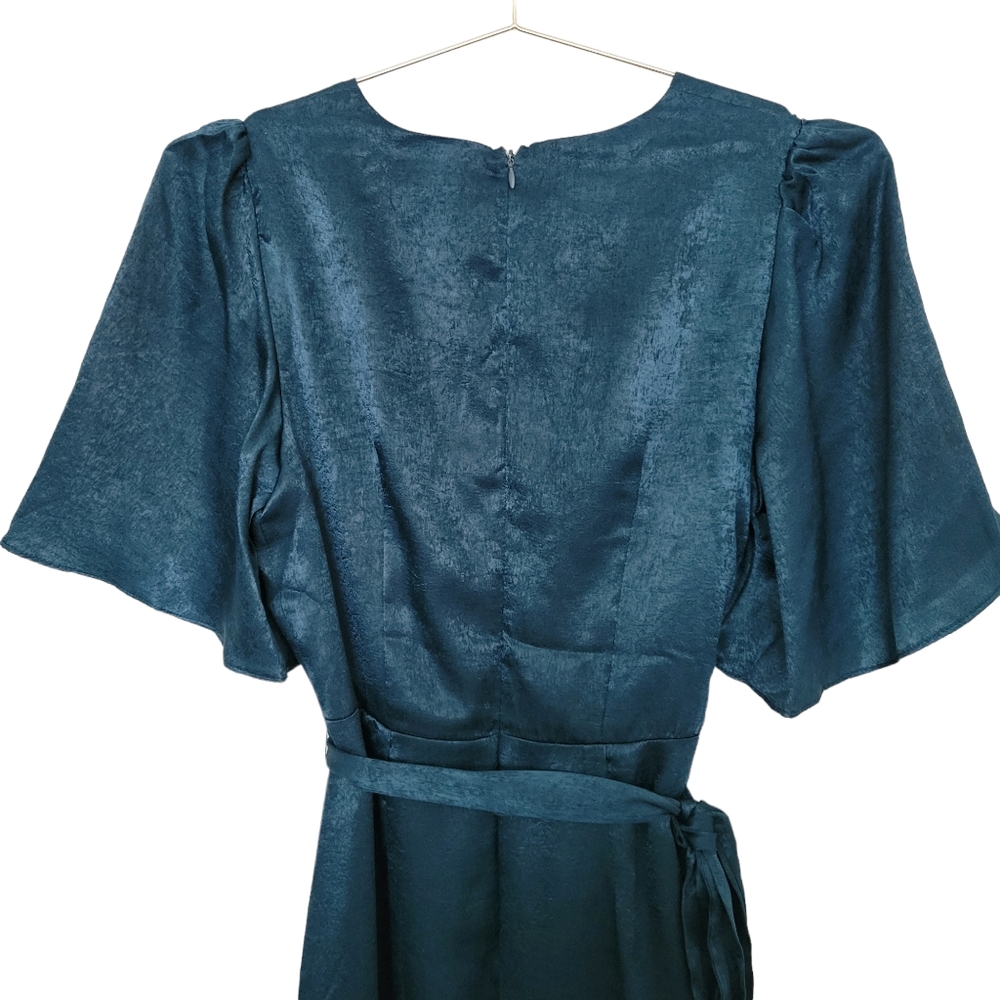 Lulus Wrapped Up In Love Dark Green Satin Faux-Wrap Midi Dress Sz S - Picture 7 of 12